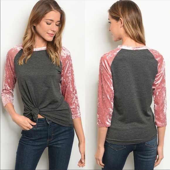 Velvet Sleeved Baseball Tee - Picture 1 of 4